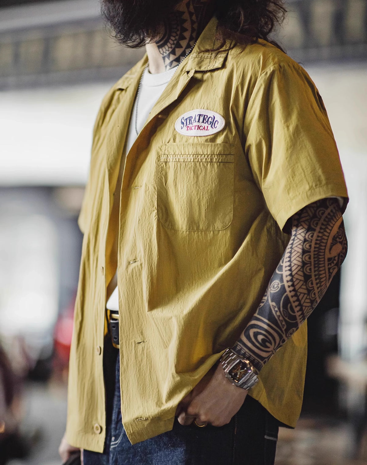 American Workwear Retro Wrinkled Cuban Collar Thin Men's Shirt - Harmony Gallery