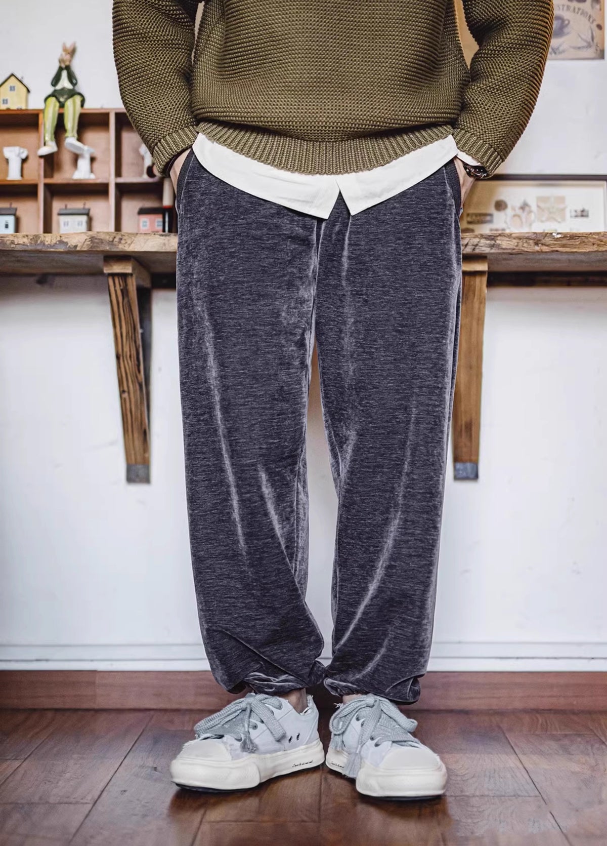 American Retro Double-Sided Snowflake Velvet Drape Sweatpants Warm Men's Trousers - Harmony Gallery