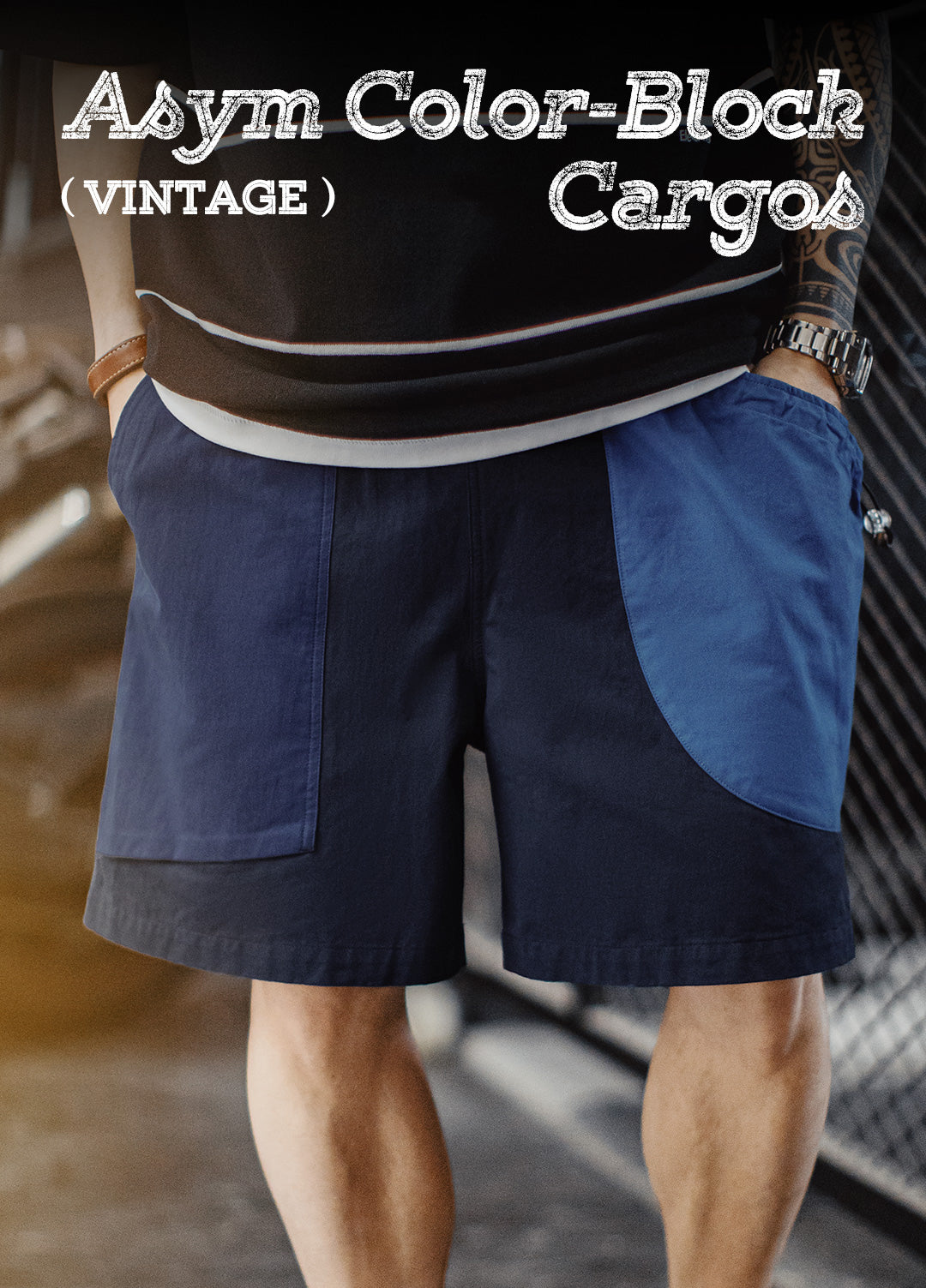 American Patchwork Navy Blue Pure Cotton Juvenile Silhouette Men's Shorts - Harmony Gallery