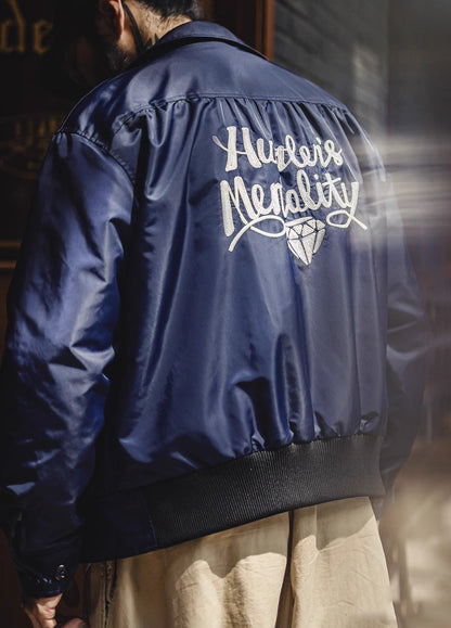 American Retro Navy Blue Embroidered Letter Wear Outside Men's Jacket - Harmony Gallery