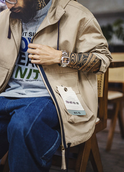 American Multi-Pocket Pure Cotton Canvas Hooded Thin Daily Men's Jacket