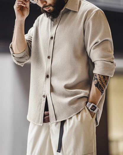 American Casual Waffle Texture Sense Anti-Wrinkle Plaid Men's Shirt - Harmony Gallery