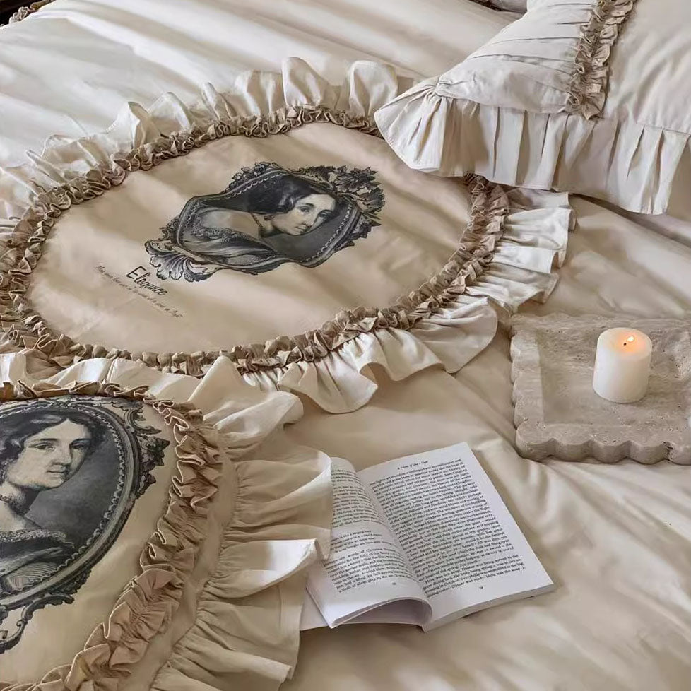 Romantic Paris Dream Four-piece Lace Figure Painting Cotton Bed Set - Harmony Gallery