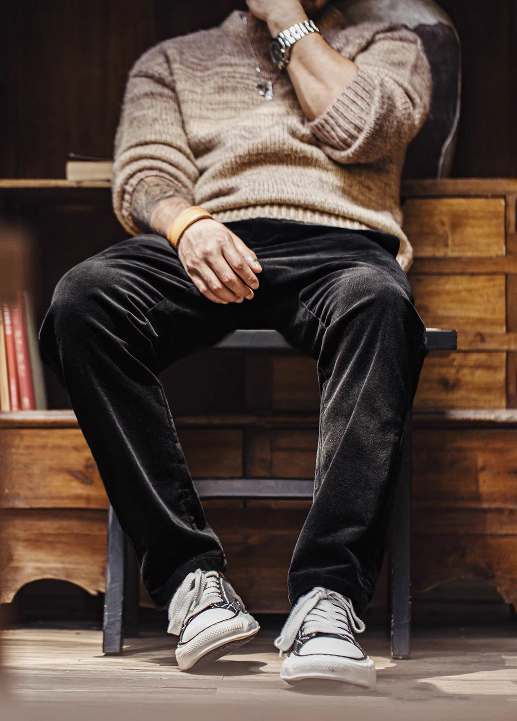 American Retro Casual Corduroy Button Decoration Men's Trousers - Harmony Gallery
