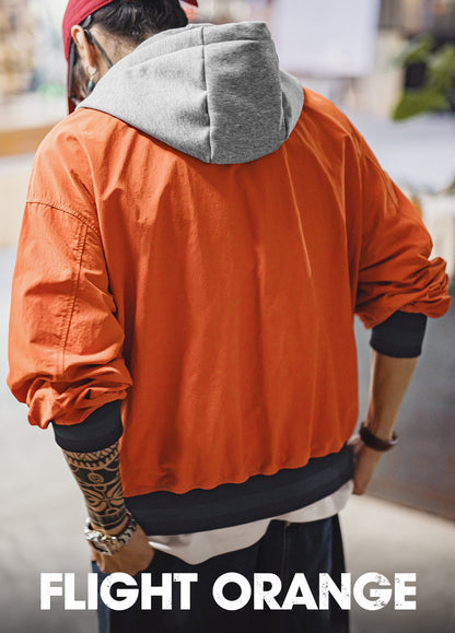 American Patchwork Color Block Hooded Short Thin Cardigan Men's Jacket
