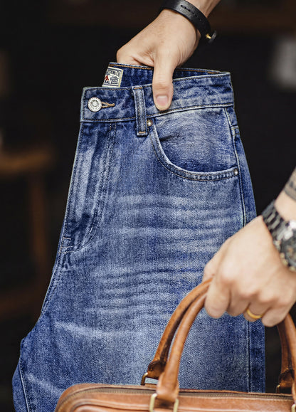 American Washed Denim Blue Cathair Heavyweight Straight-Leg Men's Jeans - Harmony Gallery