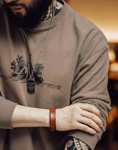 American Retro Camping Graffiti Printing Bottoming Men's Sweater - Harmony Gallery