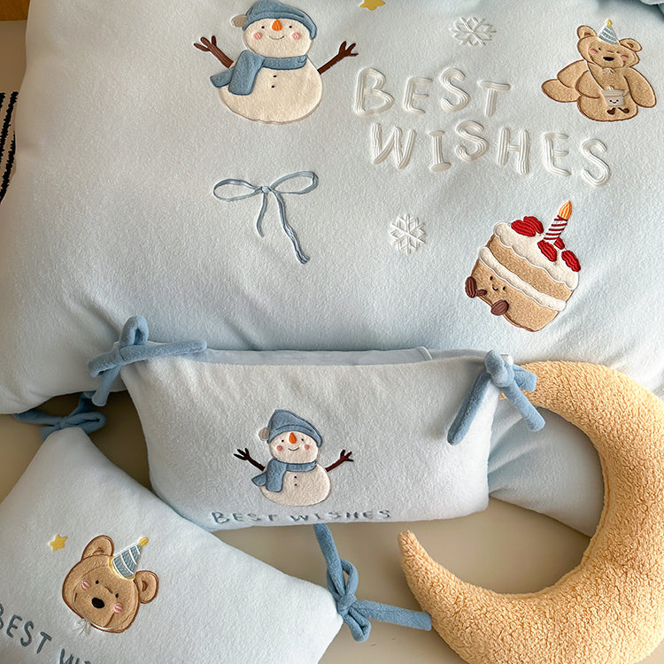 Winter Snowman Bear Thickened Cashmere Four-Piece Warm Milk Velvet Bed Set - Harmony Gallery
