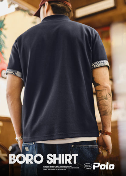 American Retro Polo Off-Shoulder High-End Sleeve Off-Shoulder Men's T-Shirt
