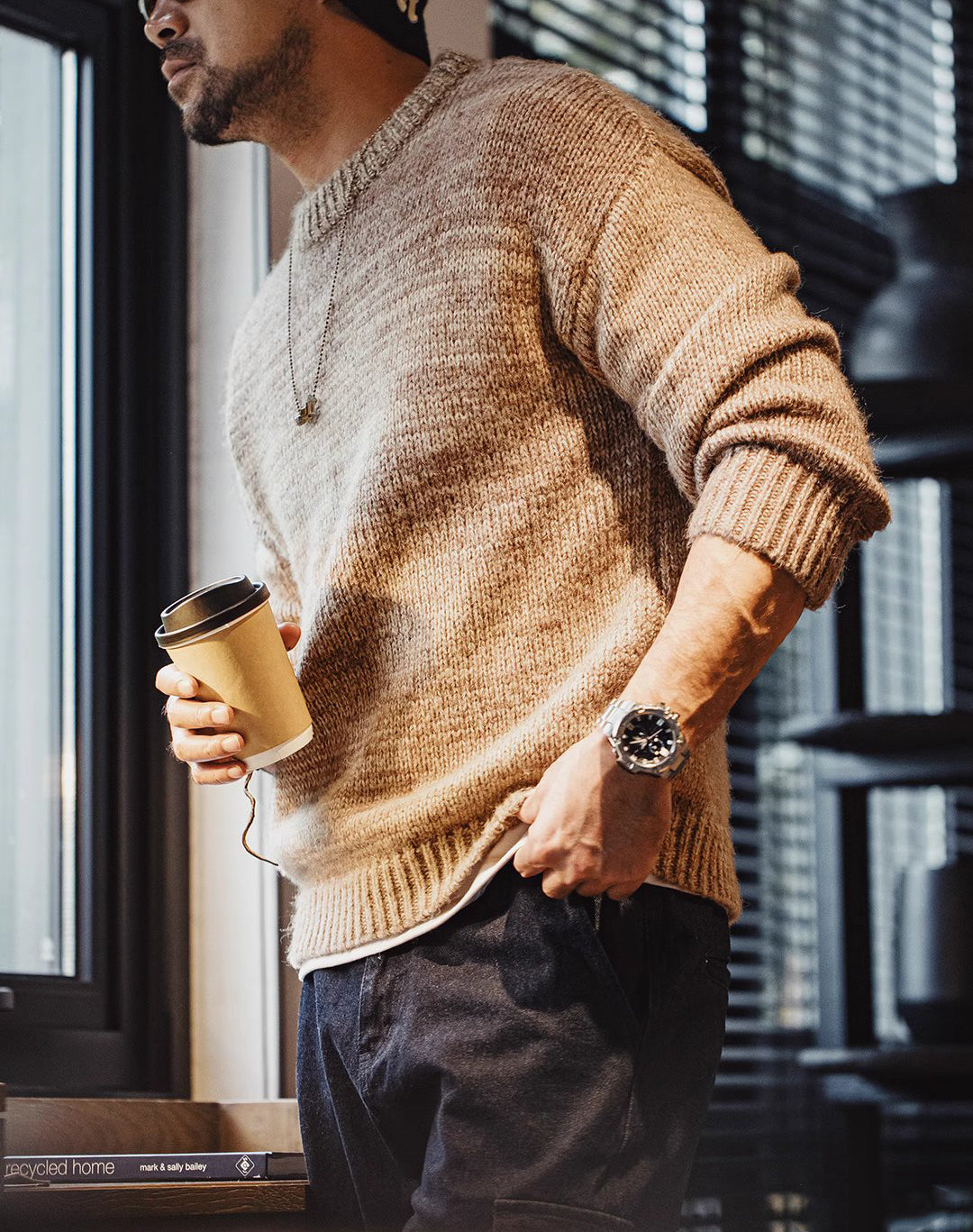 American Retro Striped Maillard Pullover Blended Men's Sweater - Harmony Gallery