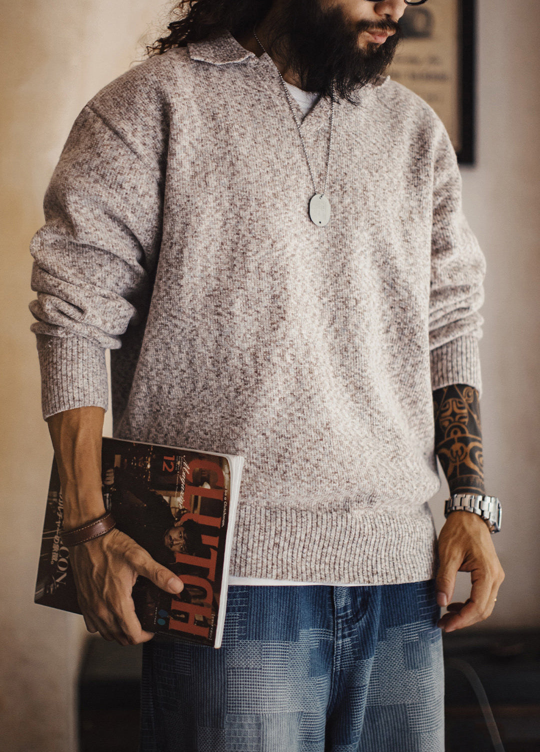 American Seagull Neck Polo Old Money Knit Pullover Relaxed Men's Sweater - Harmony Gallery