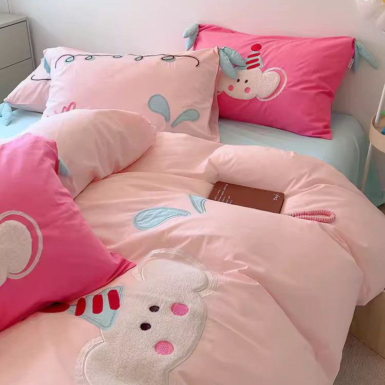 Girly Heart Cute Baby Elephant Four-Piece Pure Cotton Bed Set - Harmony Gallery