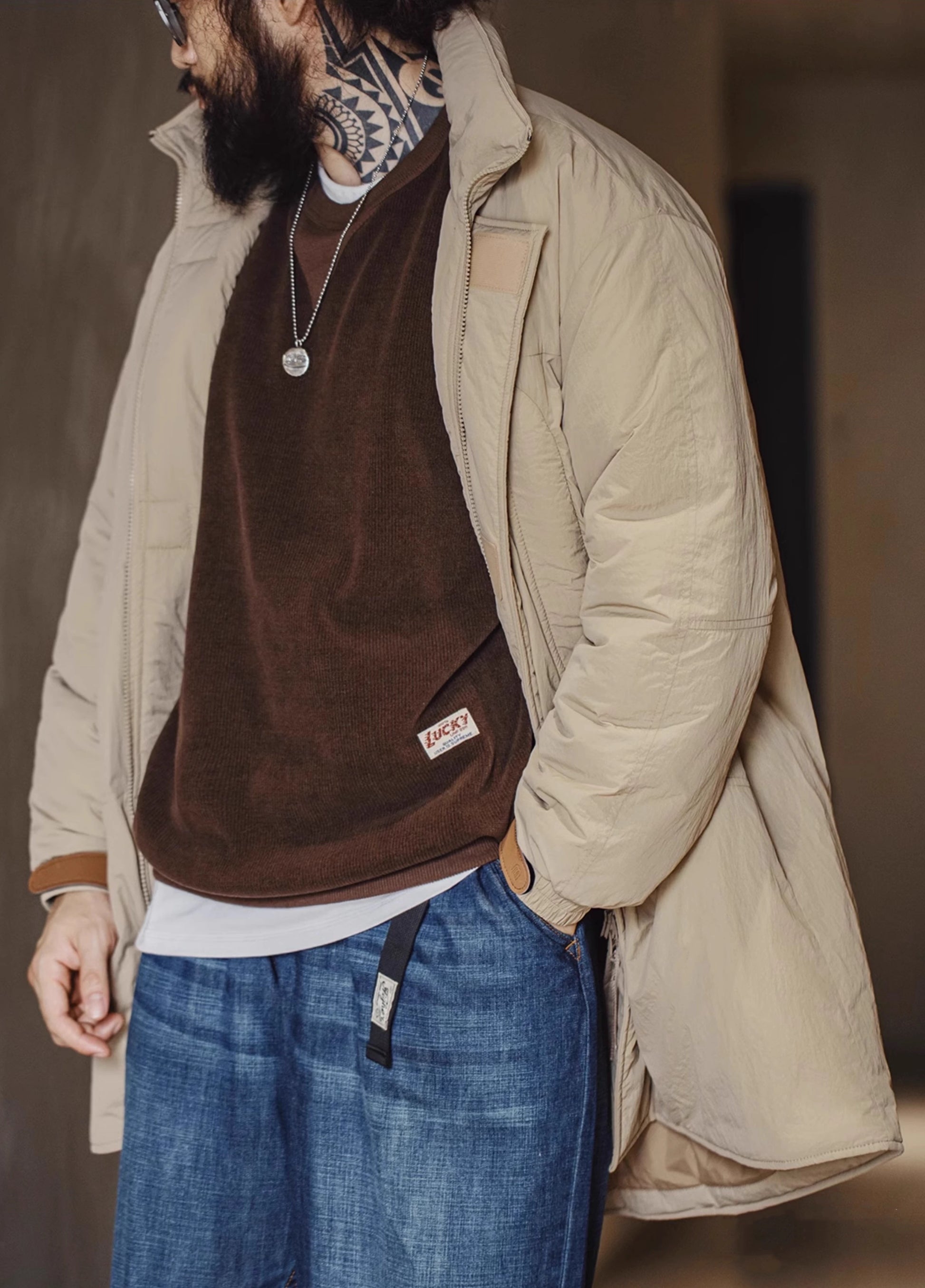 American Retro PCU Cotton Textured Overcoat Thick Men's Jacket - Harmony Gallery