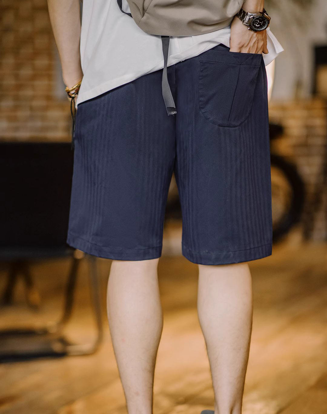 American Woven Texture Elastic Waist Drawstring Men's Shorts - Harmony Gallery