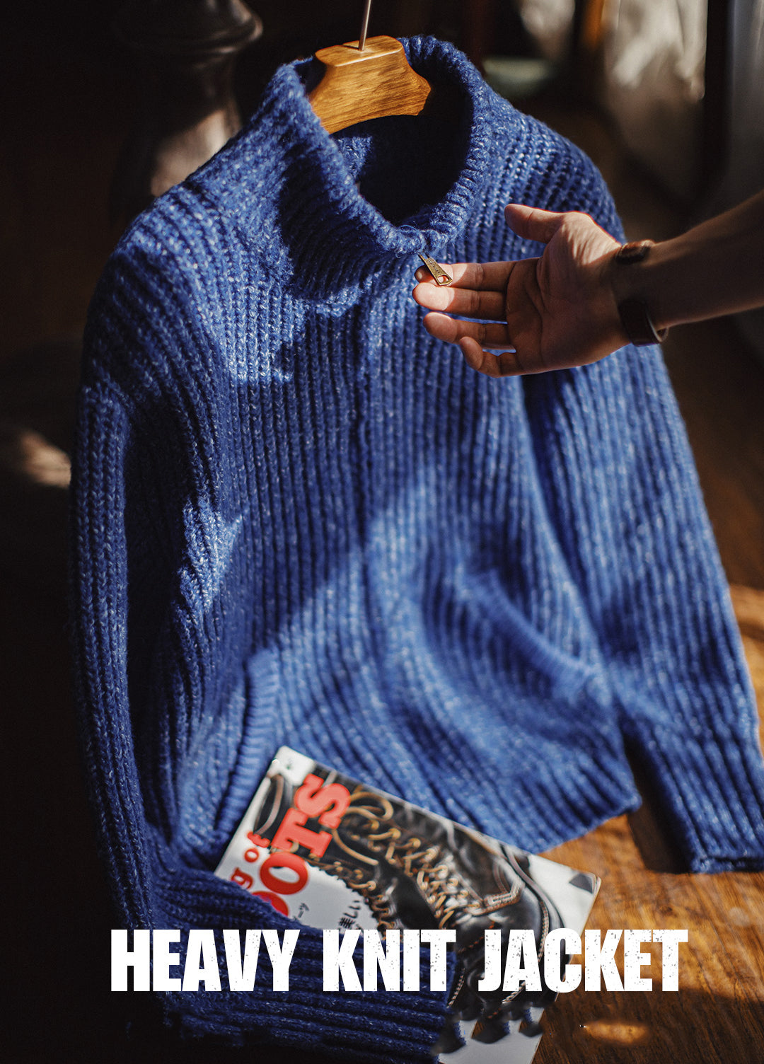 American Ice Blue Cardigan Thick High Neck Warm Knitwear Winter Men's Jacket - Harmony Gallery