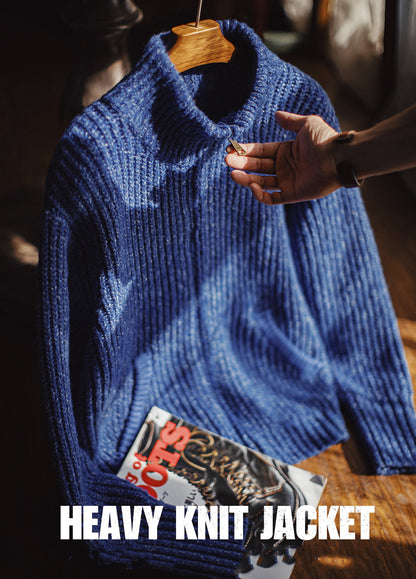 American Ice Blue Cardigan Thick High Neck Warm Knitwear Winter Men's Jacket - Harmony Gallery