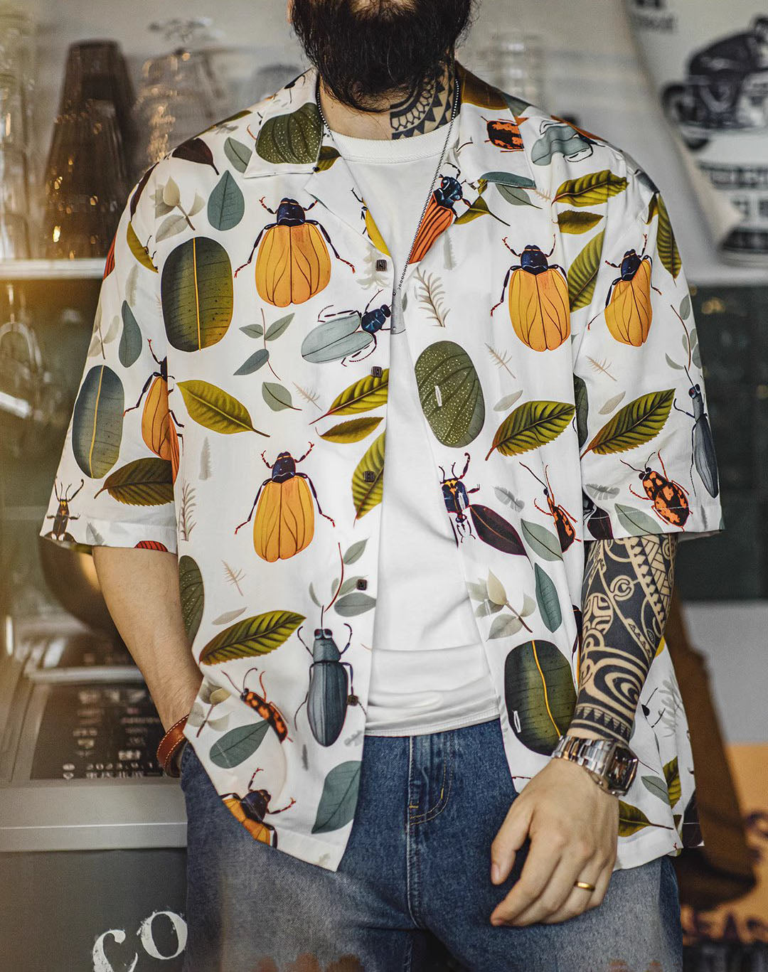 Hawaiian Tropical Rainforest Aloha Printed Lyocell Men's Shirt - Harmony Gallery