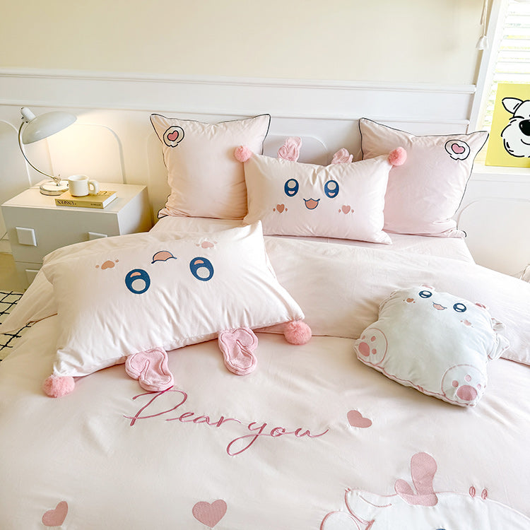 Cartoon Cute Little Fat Dragon Pure Cotton Washed Four-Piece Bed Set - Harmony Gallery