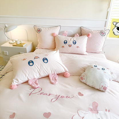 Cartoon Cute Little Fat Dragon Pure Cotton Washed Four-Piece Bed Set - Harmony Gallery