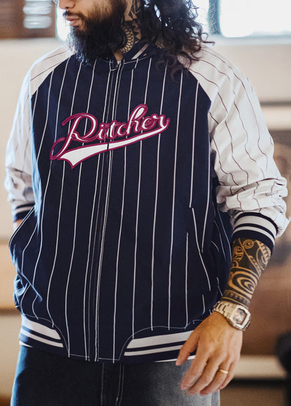 American Retro Striped Baseball Letter Embroidery Contrast Color Men's Jacket - Harmony Gallery
