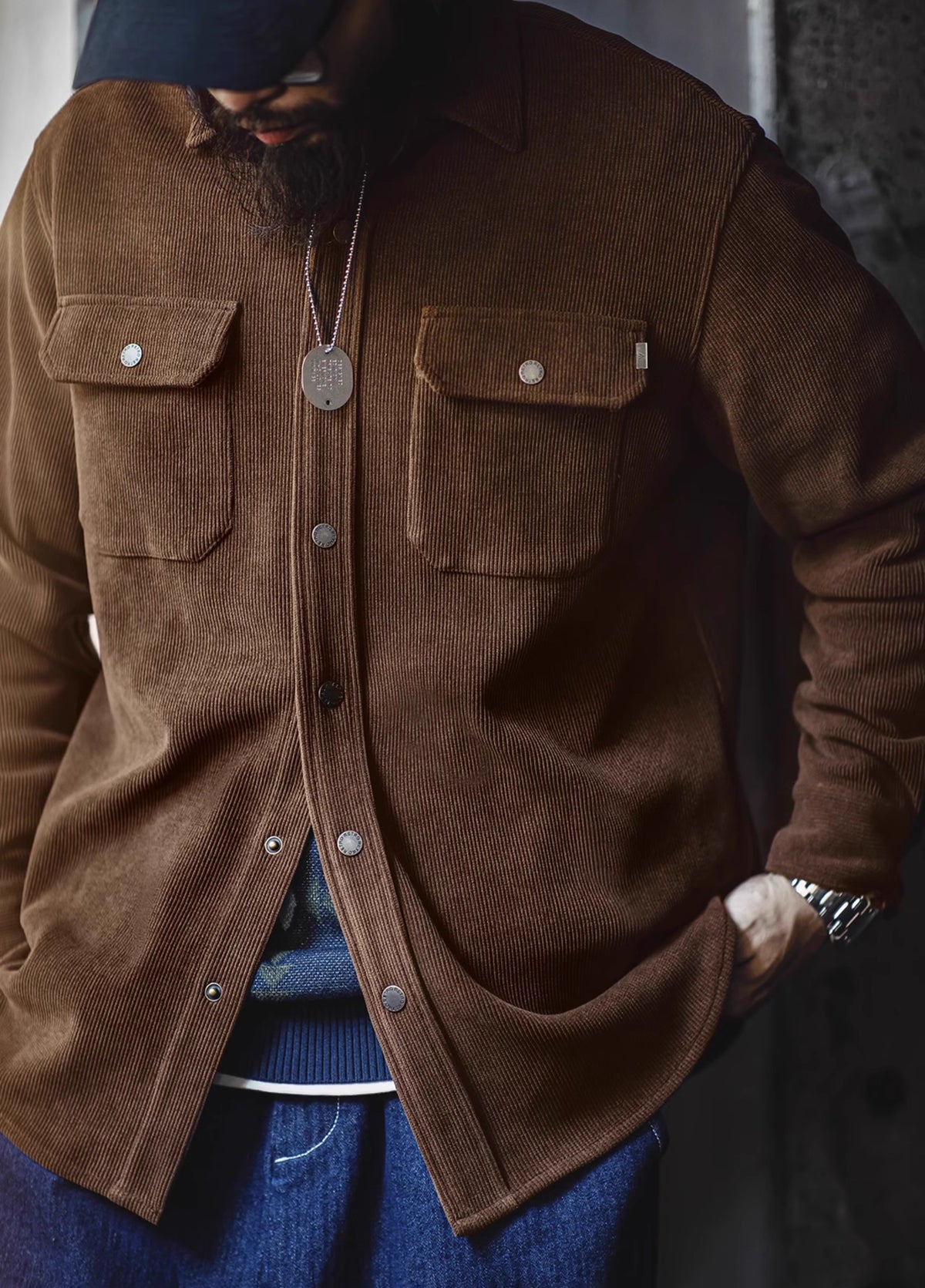 American Retro Heavy Knitted Corduroy Imitation Jacket Men's Shirt - Harmony Gallery