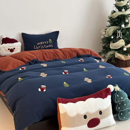 Christmas Winter Thickened Faux Cashmere Four-Piece Warm Fleece Bed Set - Harmony Gallery