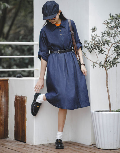 Retro Denim Skirt Atmosphere Button Slimming Women's Dress - Harmony Gallery