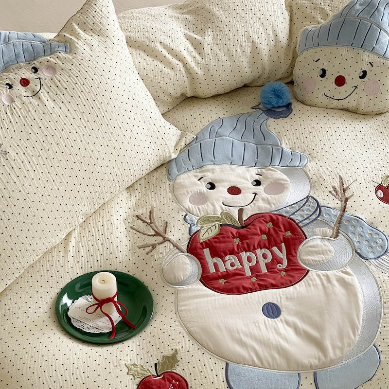 Cartoon Embroidered Breathable Double-Layer Ultra-Soft Four-Piece Bed Set