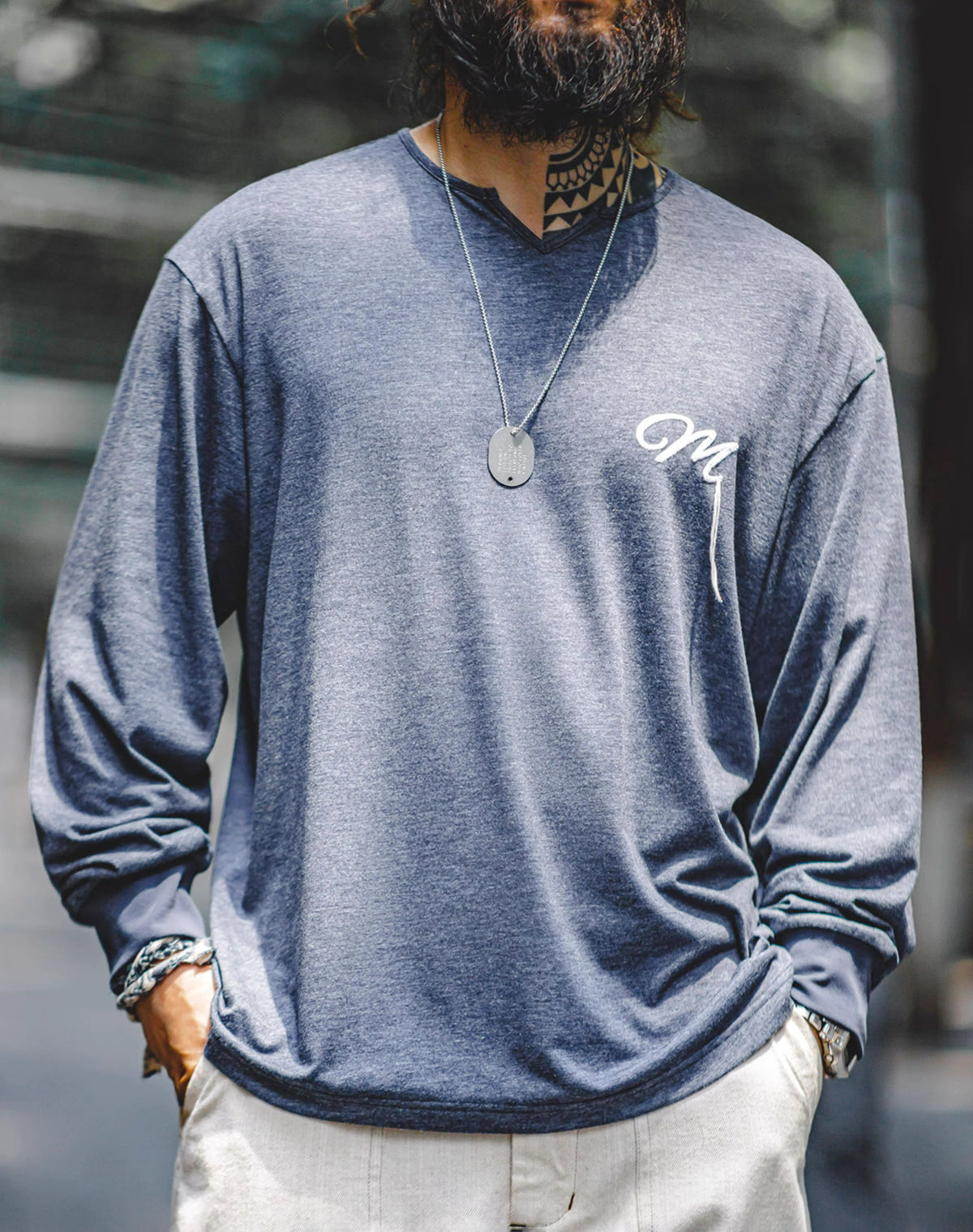 American Retro Letter Embroidery Bottoming Men's Sweater - Harmony Gallery