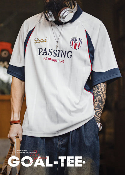 American Retro Polo Sports Soccer Printed Thin Team Uniform Men's T-Shirt