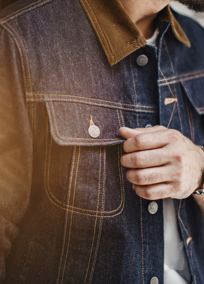 American Retro Denim Corduroy Silhouette Heavyweight Washed Men's Coat