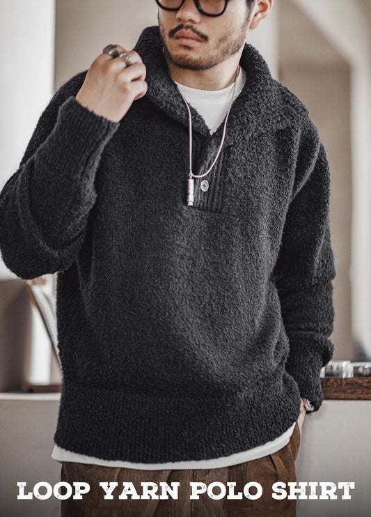 American Retro Circle Yarn Polo Warm Pullover Thick Men's Sweater - Harmony Gallery