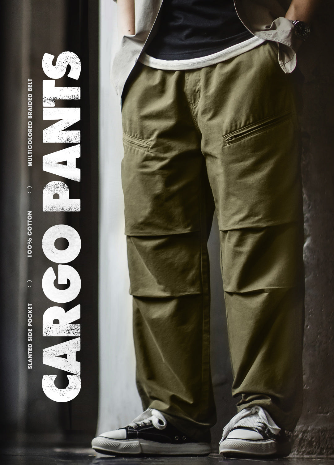 American Retro Double Pleated Parachute Cotton Drawstring Men's Trousers - Harmony Gallery