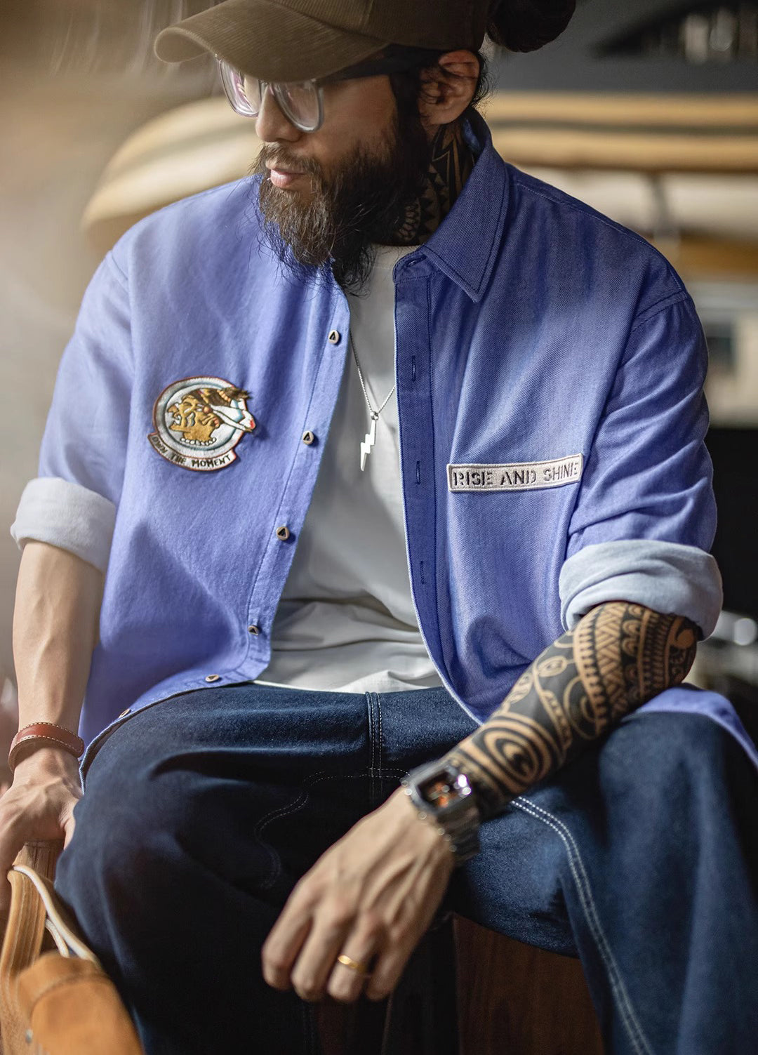 American Casual Oxford Long-Sleeved Blue Pure Cotton Cloth Men's Shirt - Harmony Gallery