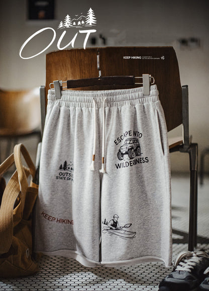 American Retro Terry Cloth Heavyweight Outerwear Sporty Men's Shorts