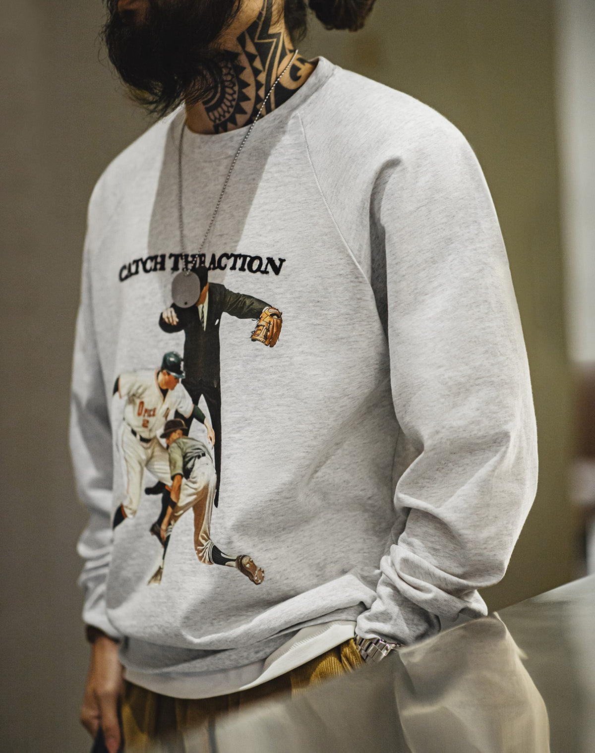 American Retro Baseball Print Heavy Letter Embroidery Loose Men's Sweater - Harmony Gallery