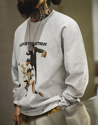American Retro Baseball Print Heavy Letter Embroidery Loose Men's Sweater - Harmony Gallery