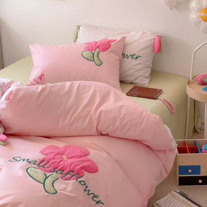 Girly Flower Pink Washed Four-Piece Pure Cotton Super Soft Bed Set - Harmony Gallery