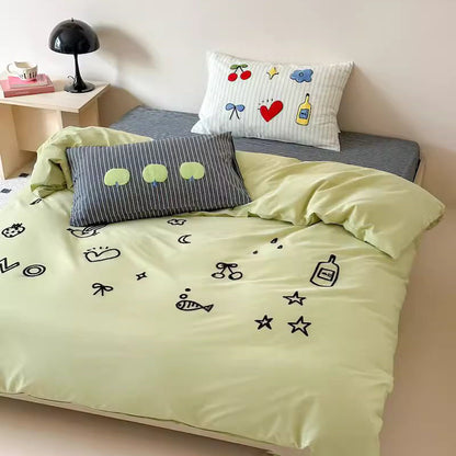 Small Fresh Green Apple Paradise Four-piece Pure Cotton Bed Set - Harmony Gallery