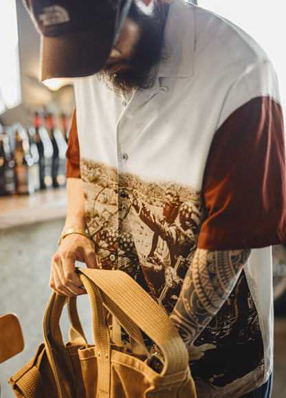 American Retro Contrast Color Drape Full Print Thin Short-Sleeved Men's Shirt - Harmony Gallery