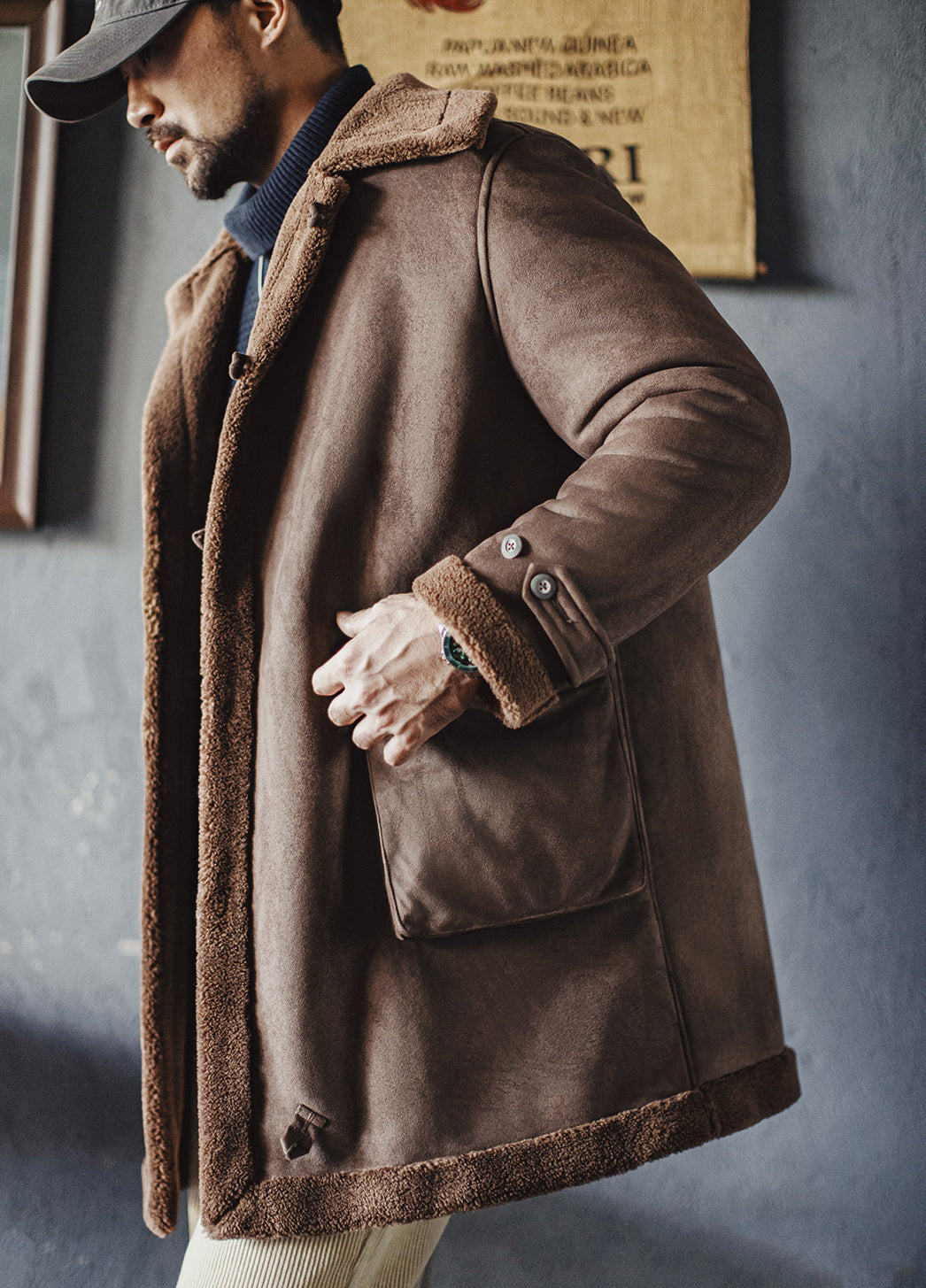 American Retro B7 Suede Parka Mid-Length Faux Lambswool Thickened Men's Coat - Harmony Gallery