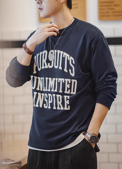 American Letter Pure Cotton Long-Sleeved Wear Brushed Men's Sweater - Harmony Gallery