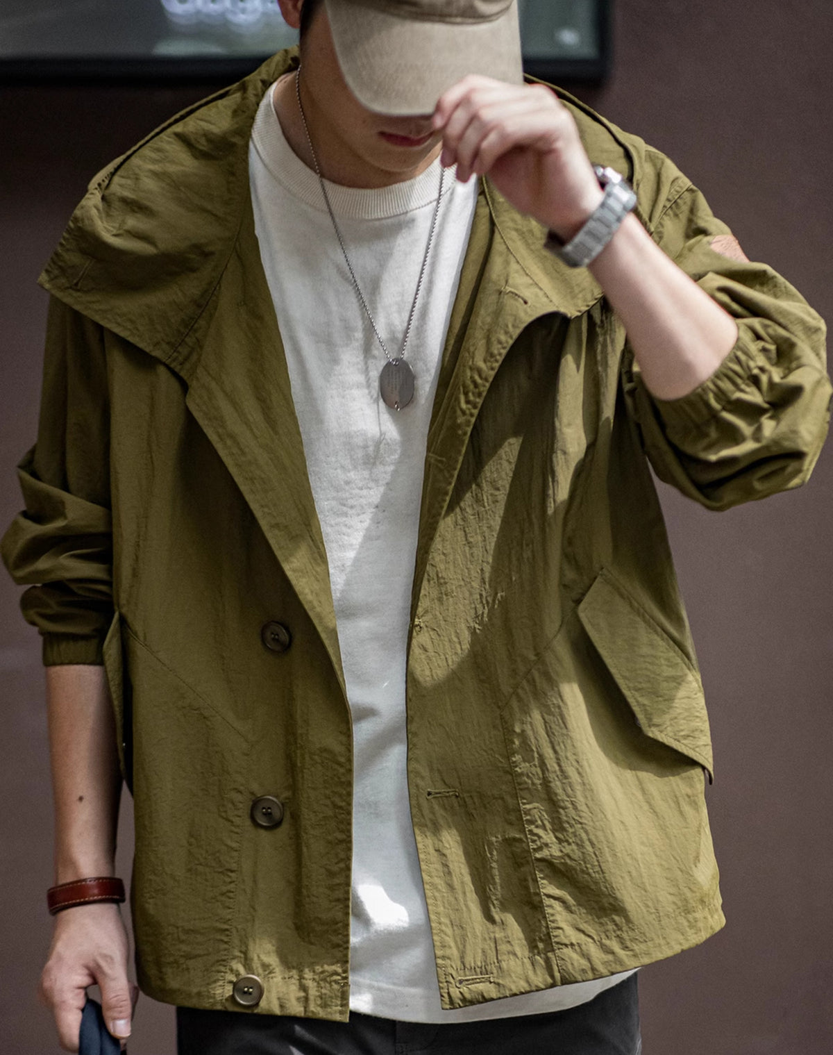 American Retro Pleated Thin Hooded Texture Outdoor Men's Jacket - Harmony Gallery