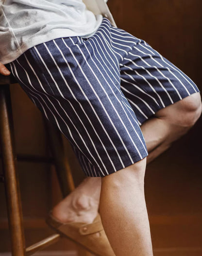 American Retro Denim Vertical Chef Contrast Color Blended Men's Shorts - Harmony Gallery