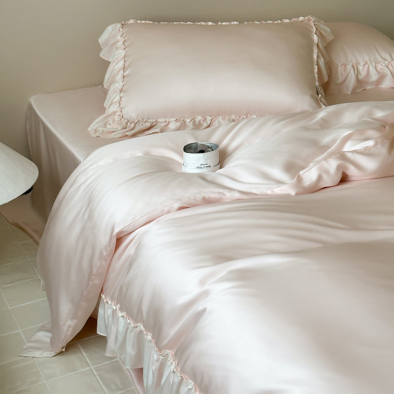French Lotus Leaf Lace Four-Piece Ice Silky Nude Sleeping Bed Set - Harmony Gallery