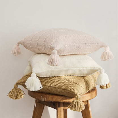 Tasseled Textures Cozy Woolen Knit Throw Pillows - Harmony Gallery