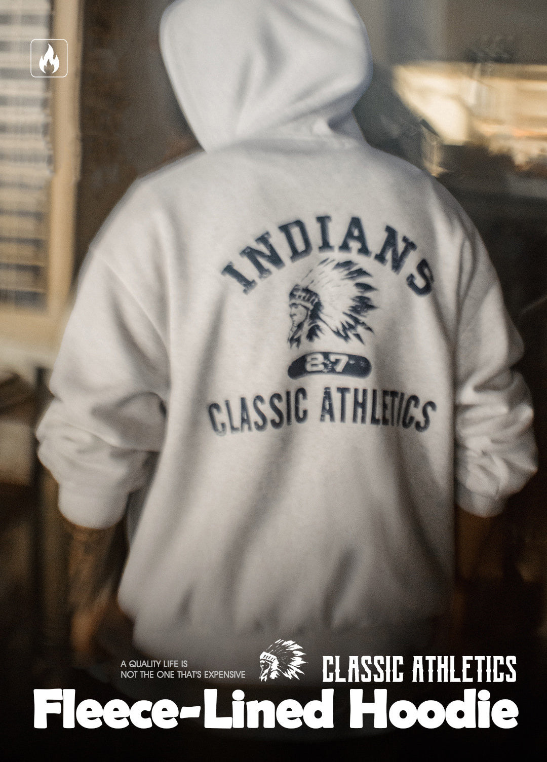 American White Flower Gray Hooded Pullover Fleece-Lined Men's Sweater - Harmony Gallery