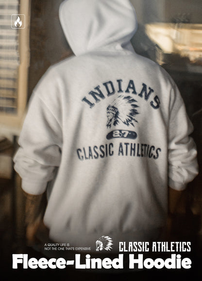 American White Flower Gray Hooded Pullover Fleece-Lined Men's Sweater - Harmony Gallery