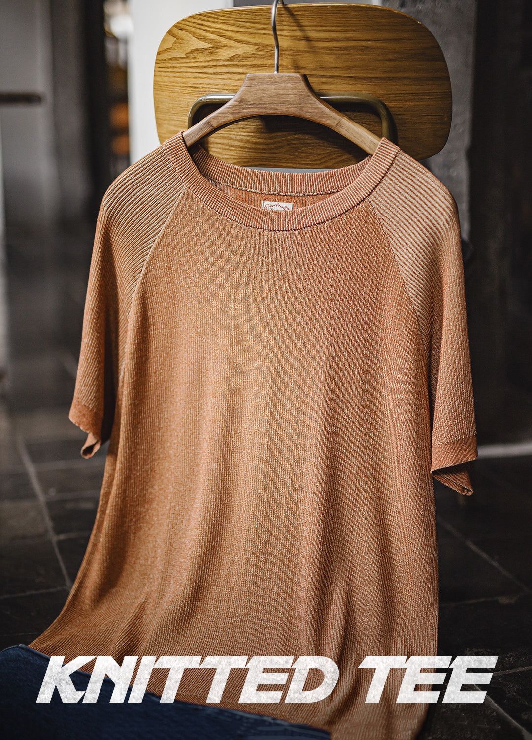 American Retro Gravel Orange Casual Loose Drape Thread Men's T-Shirt - Harmony Gallery