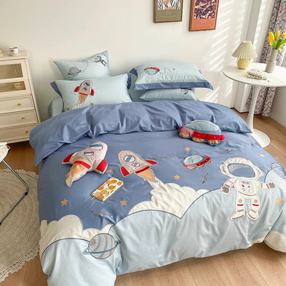 Cute Astronaut Explore The Universe Six-Piece Pure Cotton Bed Set - Harmony Gallery